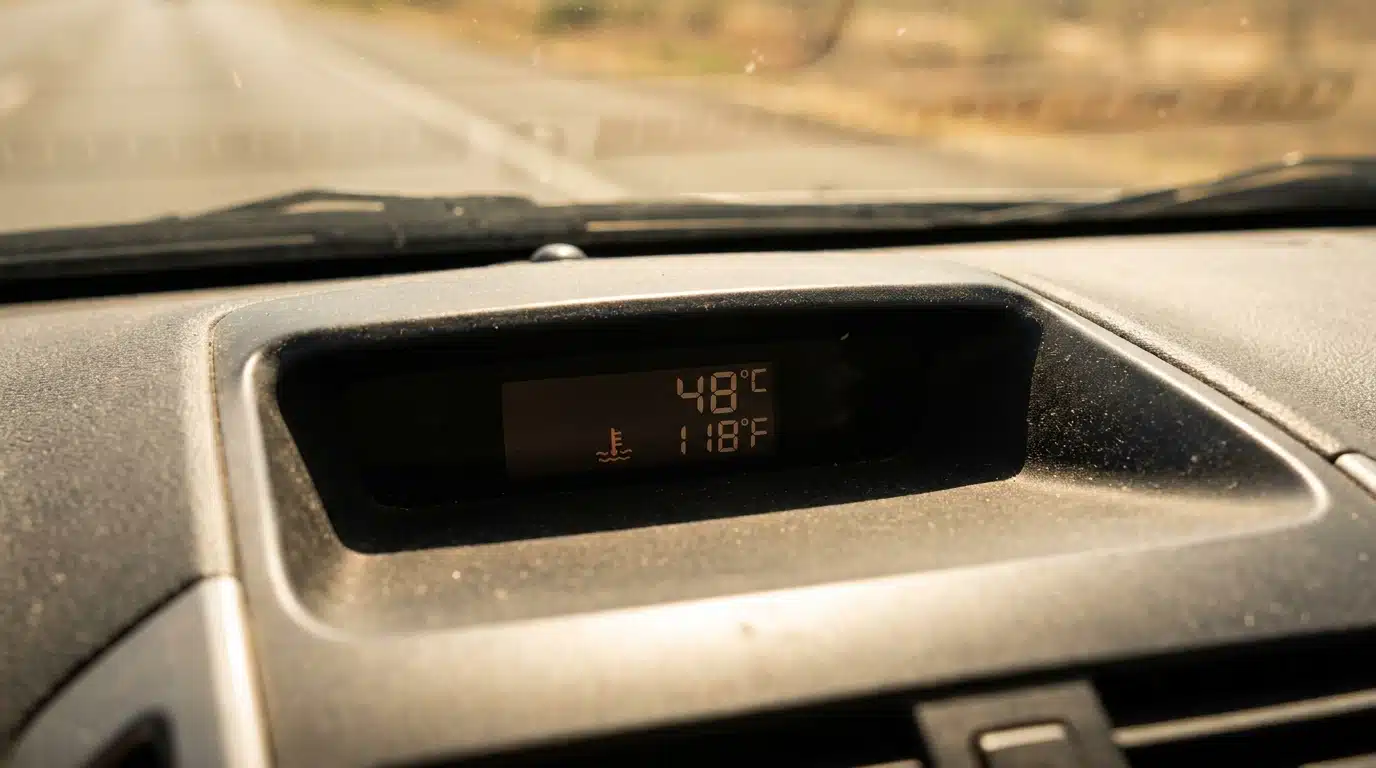Tableau de bord d'une voiture affichant une température extrême