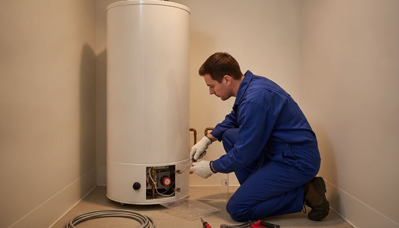 Réglage du thermostat d'un chauffe-eau avec un tournevis