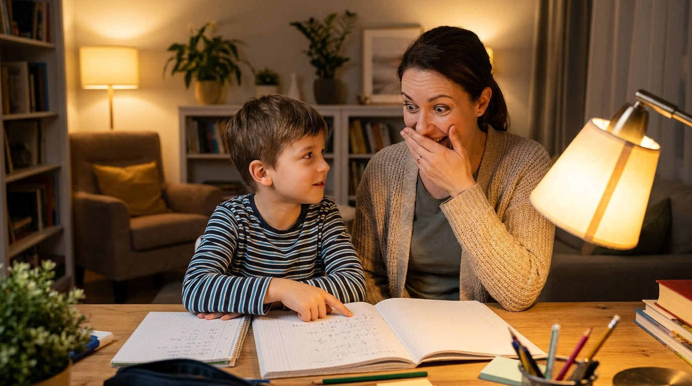 Parent et enfant faisant des exercices de maths ensemble
