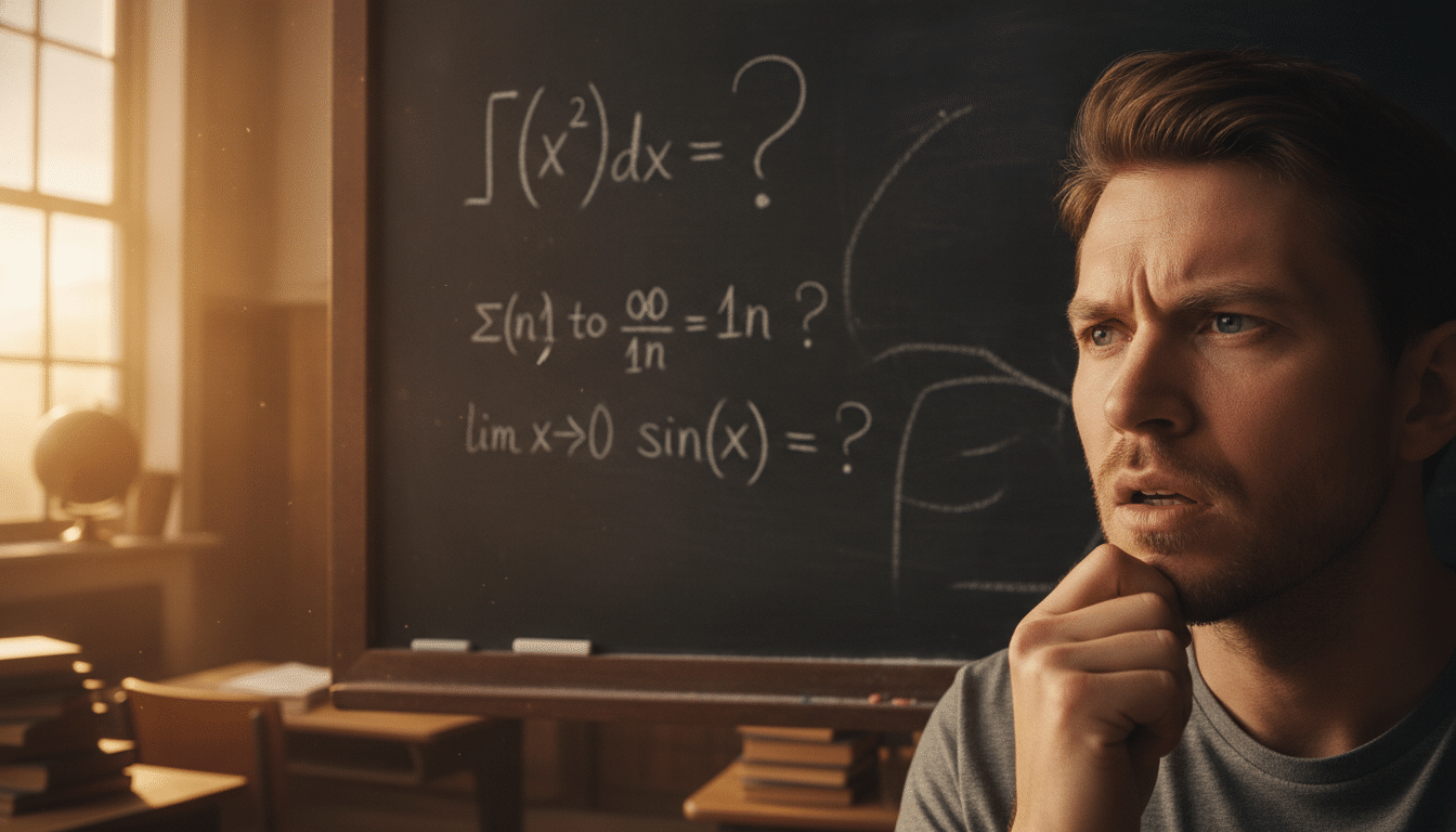 Personne perplexe devant un calcul au tableau