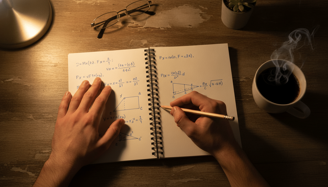 Mains tenant un crayon au-dessus de calculs écrits