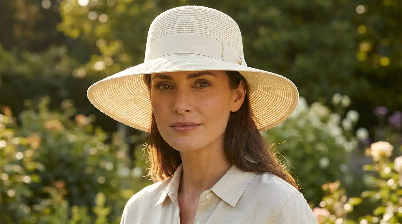 Femme portant un chapeau à larges bords en extérieur