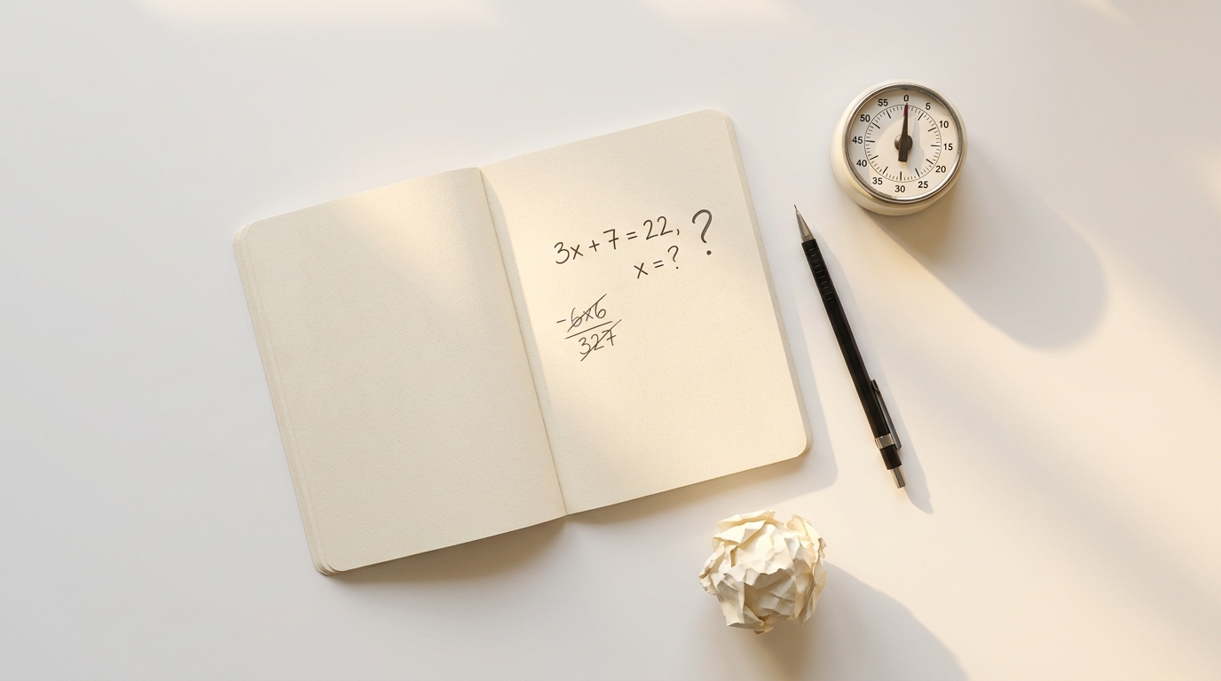 Carnet avec équations et minuteur sur un bureau