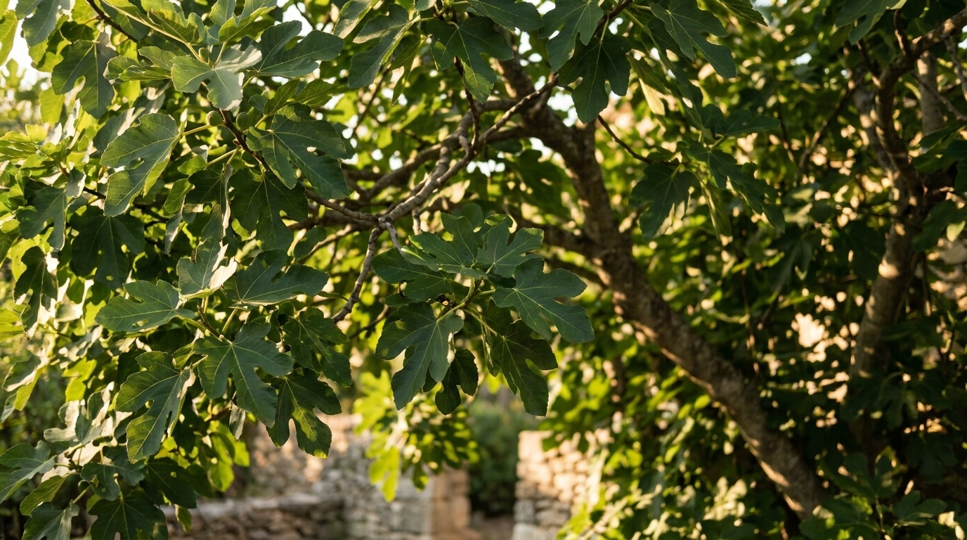 Figuier couvert de feuilles vertes sans aucun fruit