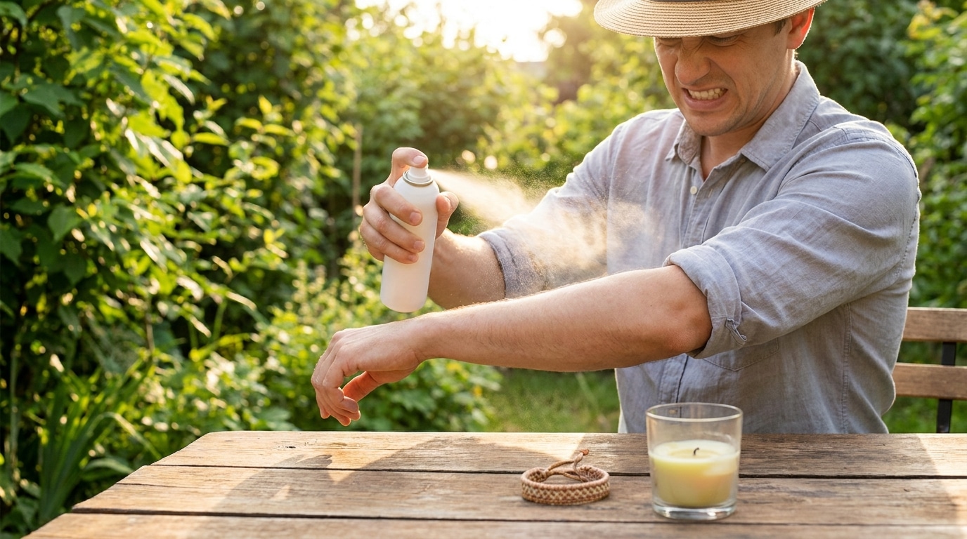 Personne appliquant du répulsif anti-moustique sur son bras