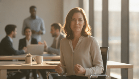 Employé souriant de façade mais crispé au bureau