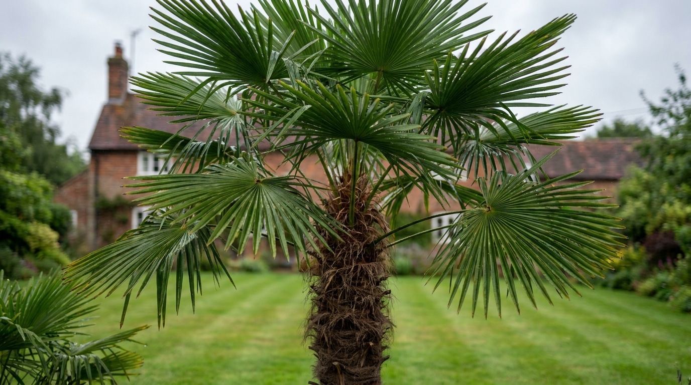 Palmier chanvre planté dans un jardin verdoyant du nord