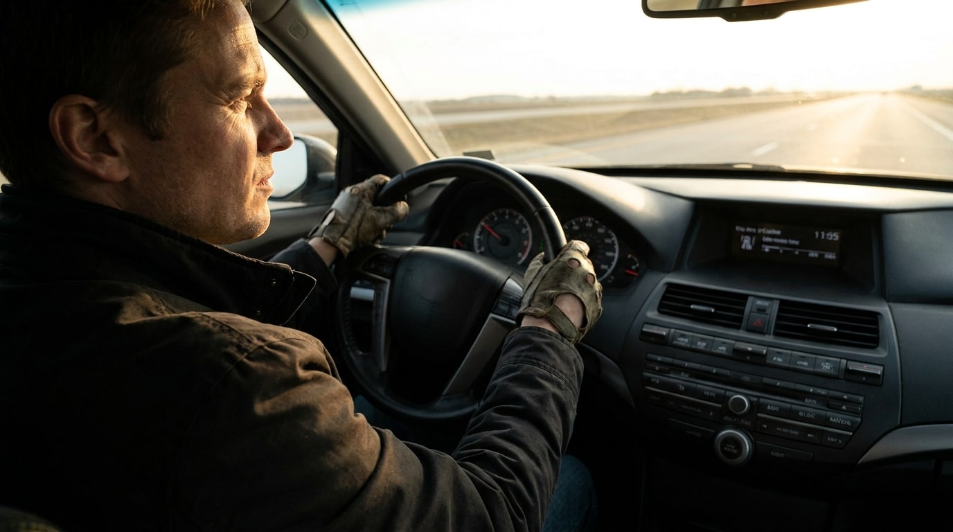 Conducteur concentré au volant sur une autoroute dégagée