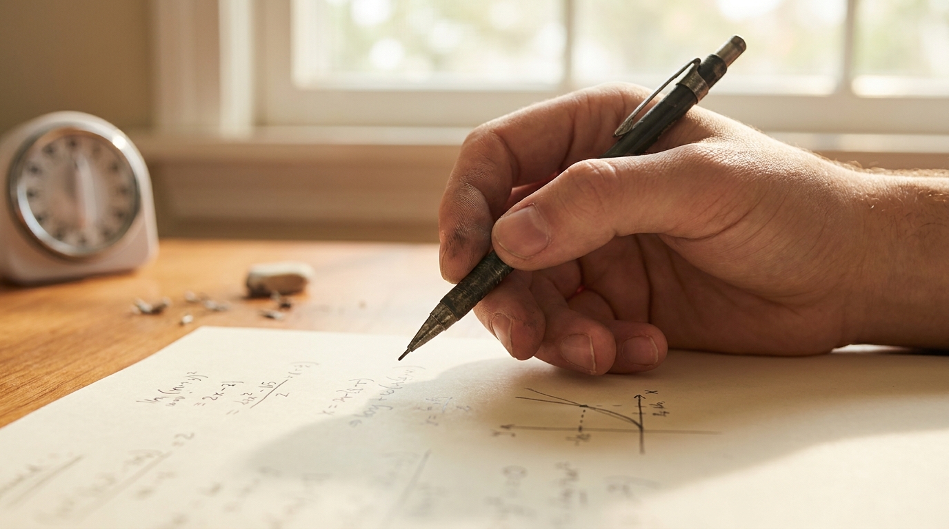 Main tenant un crayon au-dessus d'équations manuscrites