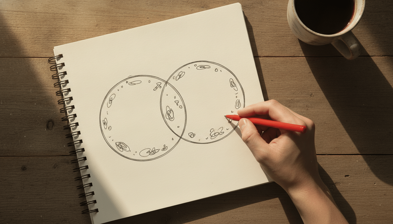 Diagramme de Venn dessiné à la main sur un cahier