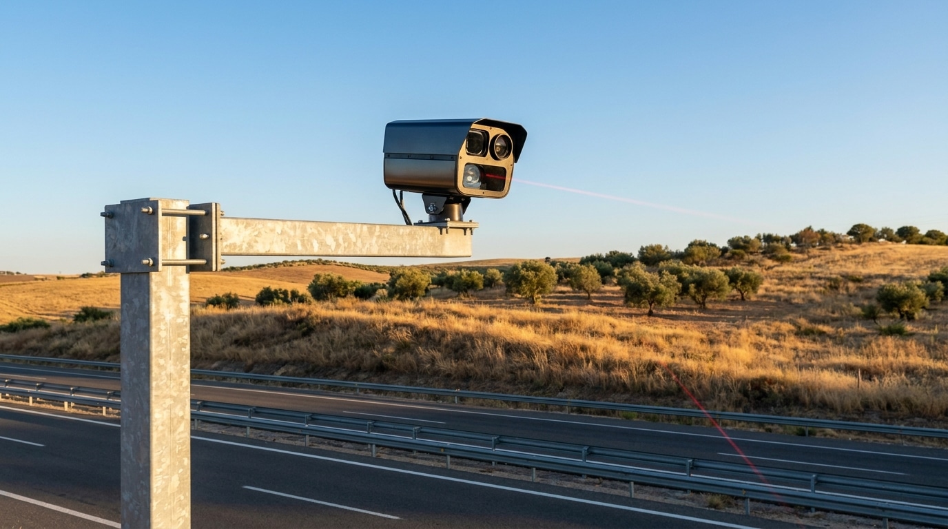Radar LiDAR moderne installé sur une autoroute espagnole ensoleillée