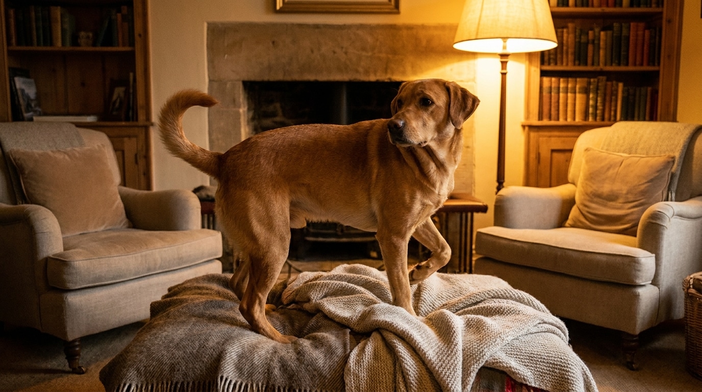 Chien tournant sur lui-même avant de se coucher