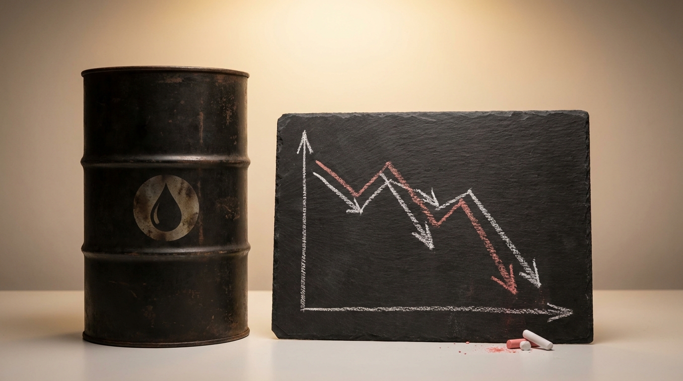 Baril de pétrole brut et courbe de prix en baisse