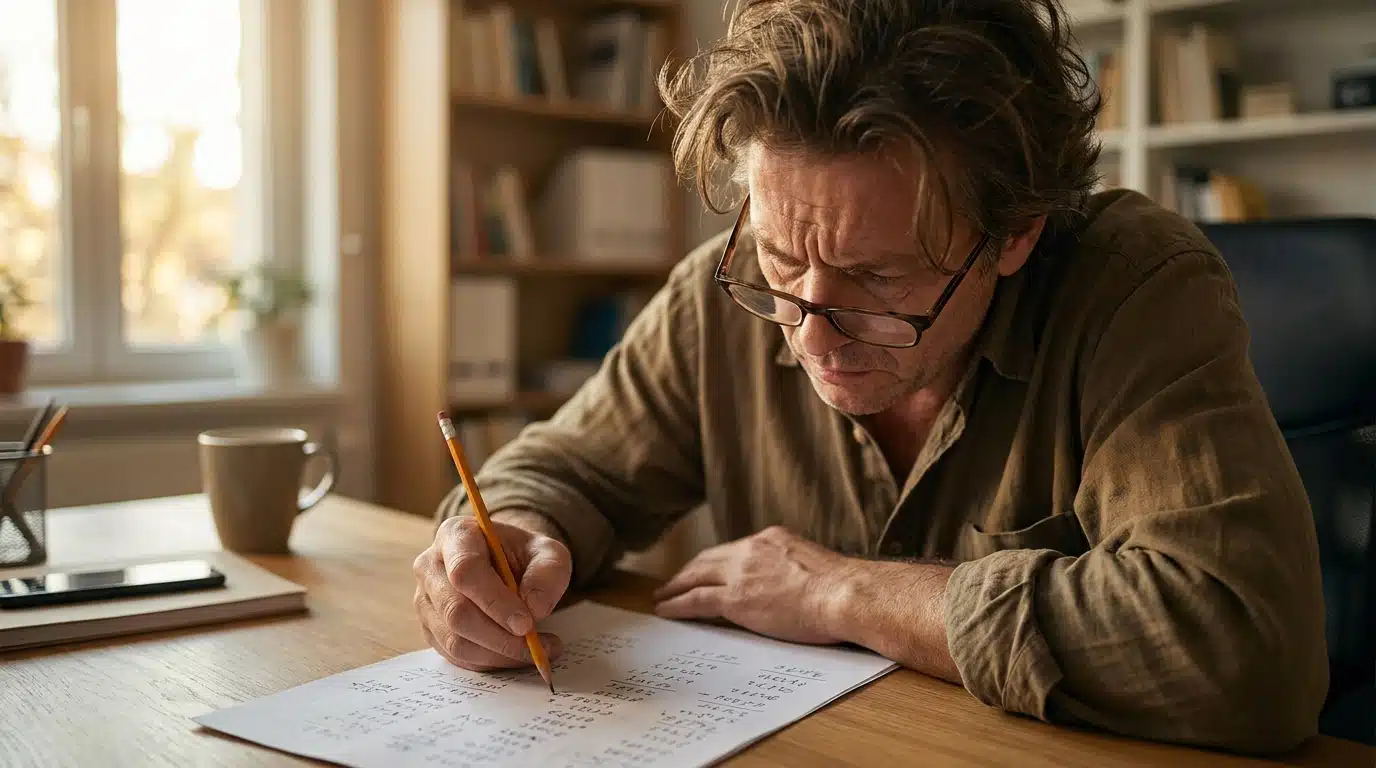 Personne concentrée devant une feuille de calcul