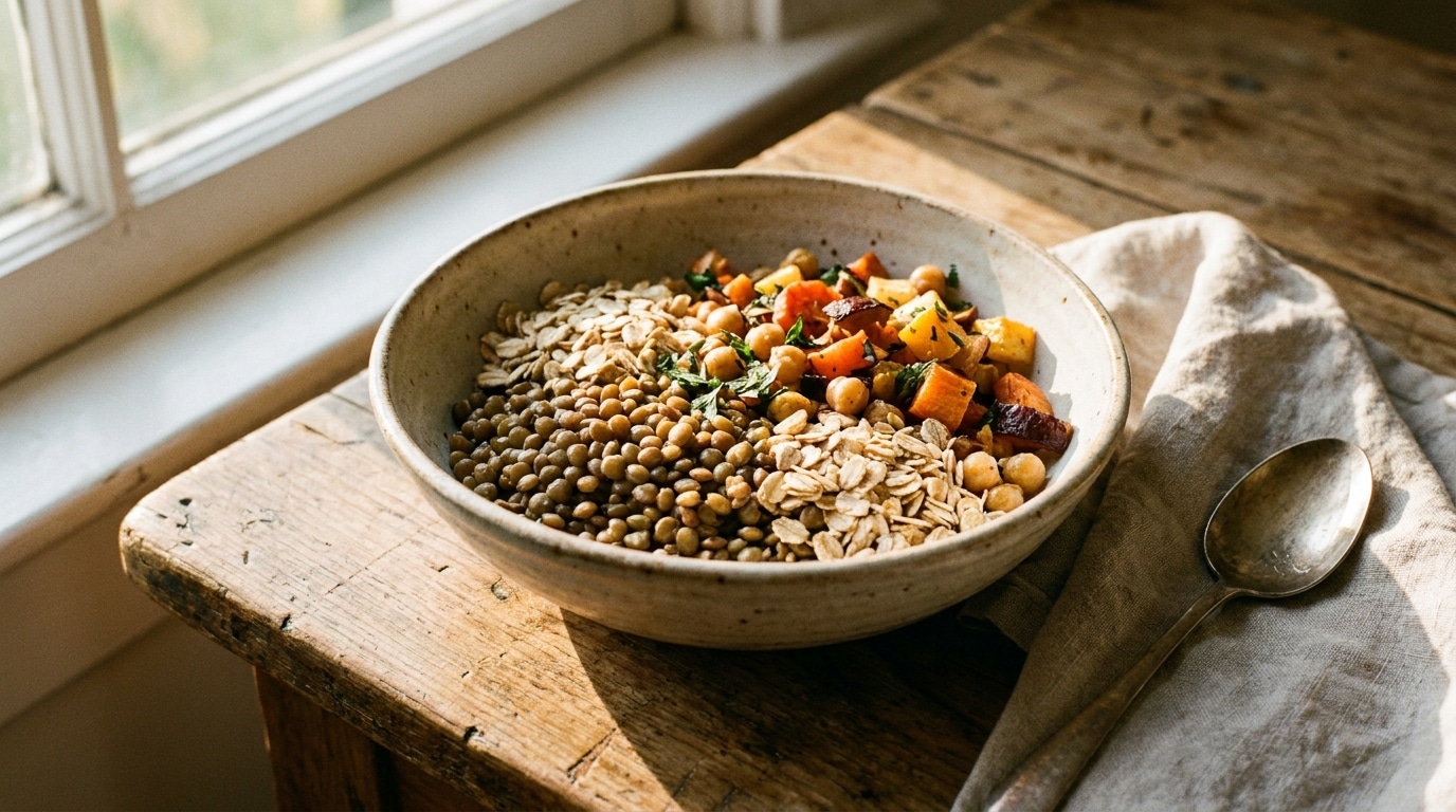 Bol de légumineuses et aliments riches en fibres