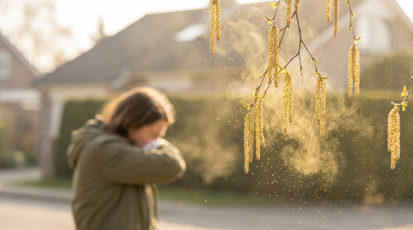 Pollen de bouleau flottant dans l'air printanier