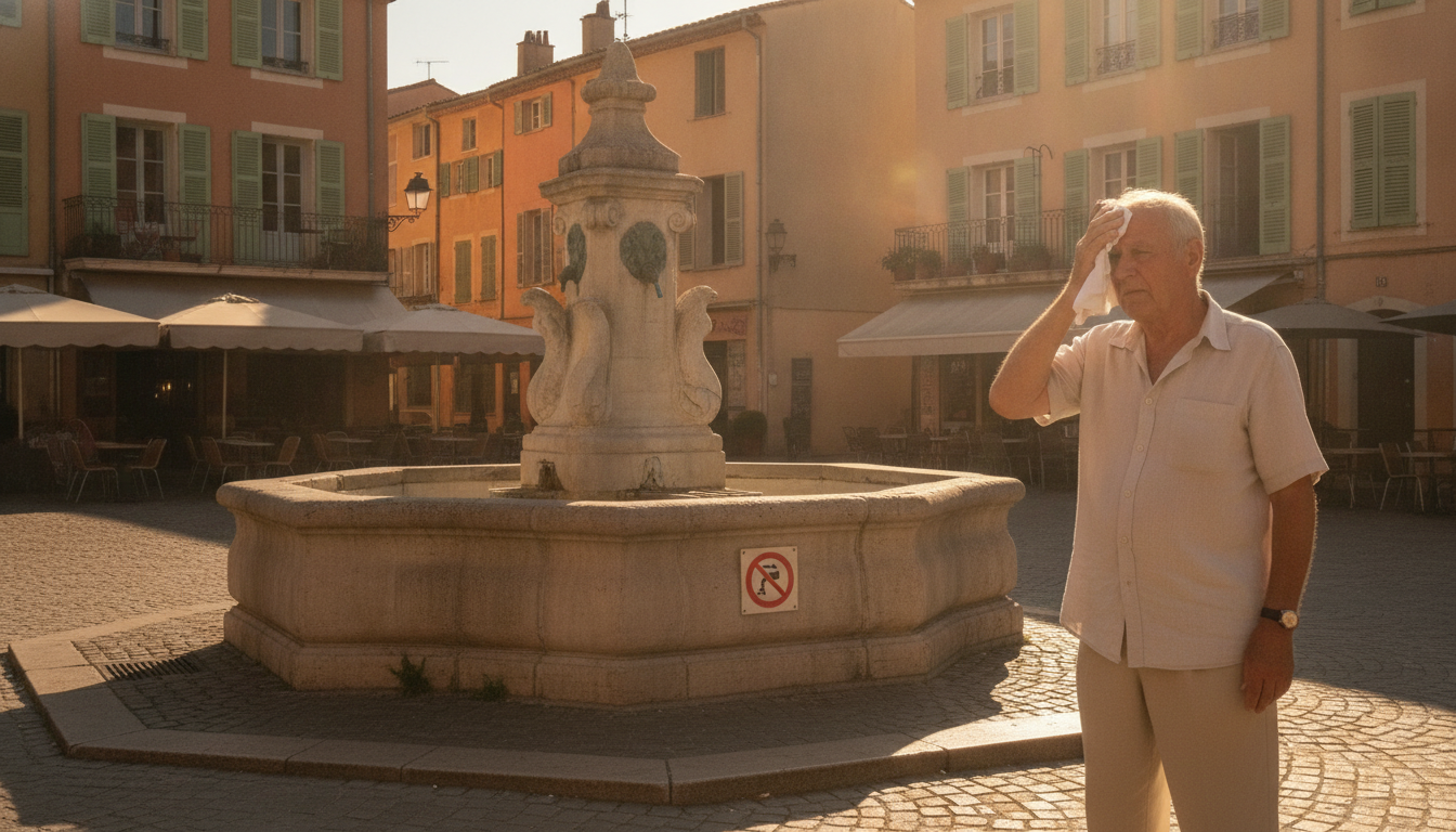 Fontaine publique coupée en période de sécheresse estivale