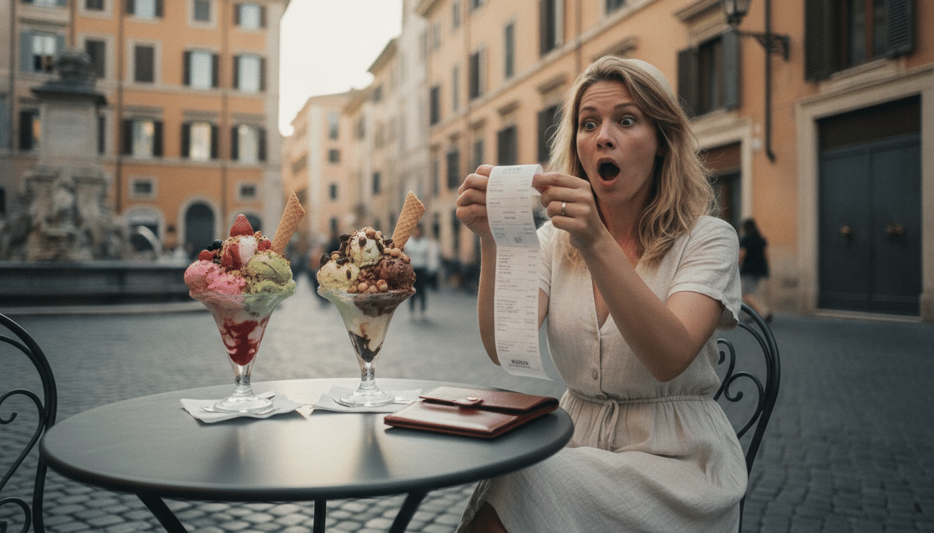 Touriste choquée devant son ticket de glace à Rome
