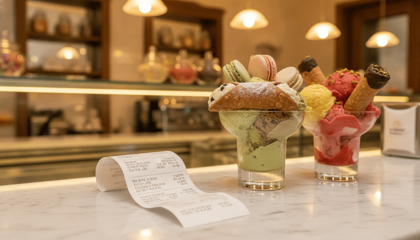 Ticket de caisse détaillé à côté de glaces garnies