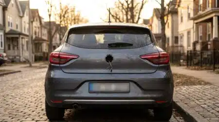 Arrière d'une Renault avec l'emplacement vide de la caméra