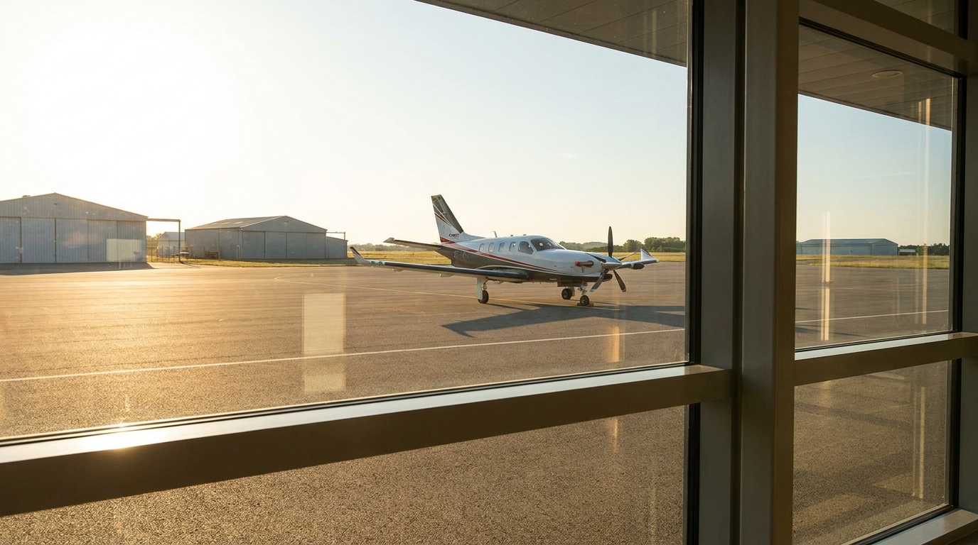 Petit aéroport régional français avec un avion sur le tarmac