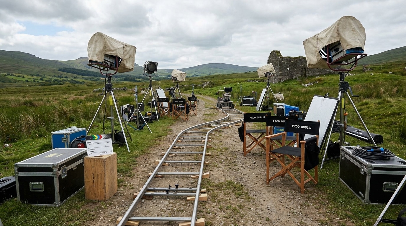 Plateau de tournage avec équipement cinématographique en Irlande