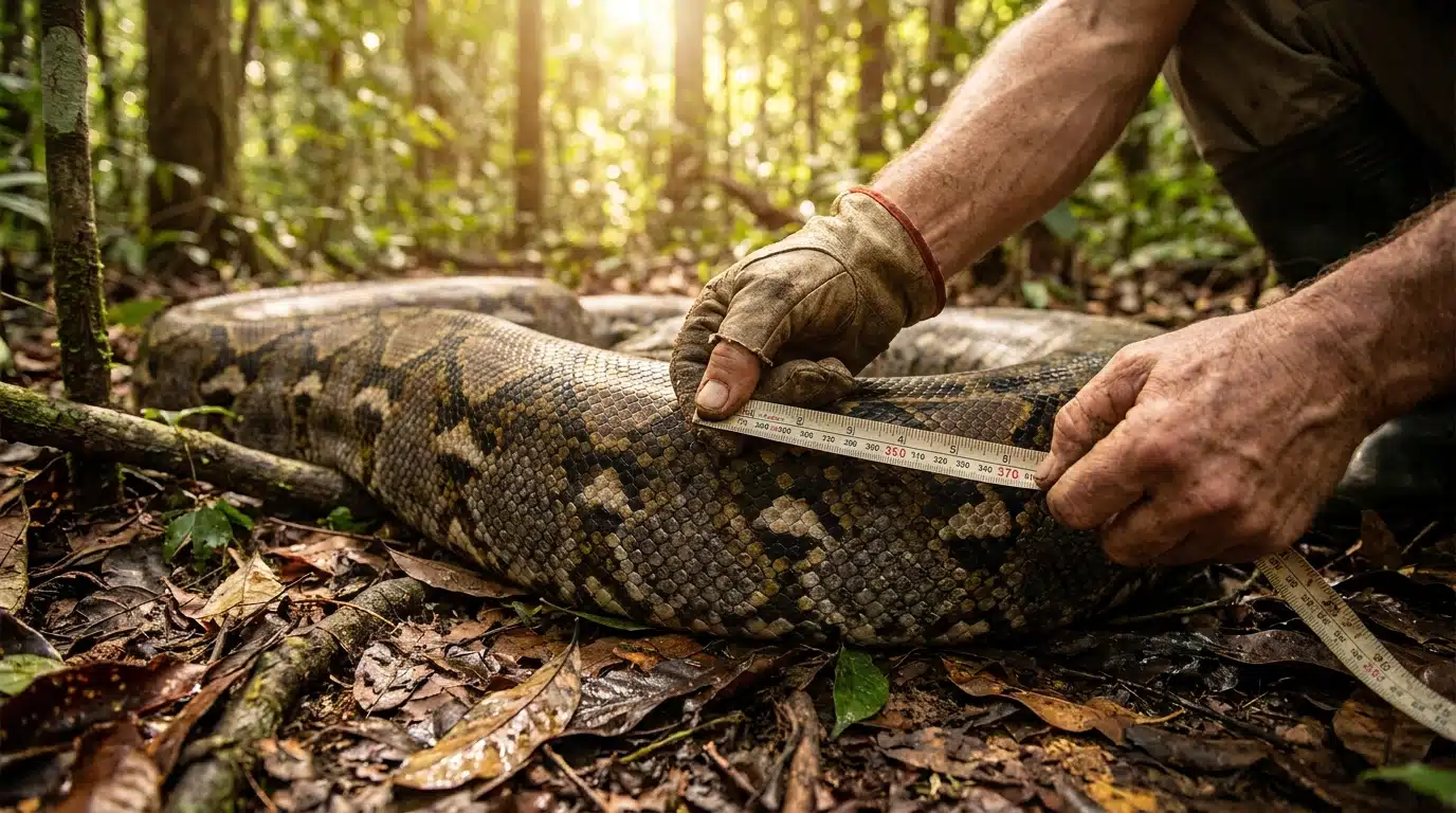 Ruban de mesure tendu le long des écailles d'un python