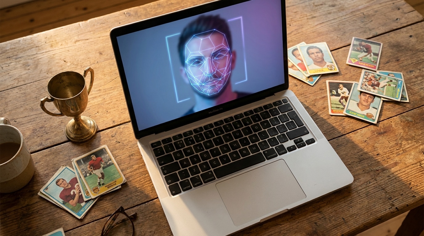 Écran d'ordinateur affichant une analyse faciale par intelligence artificielle