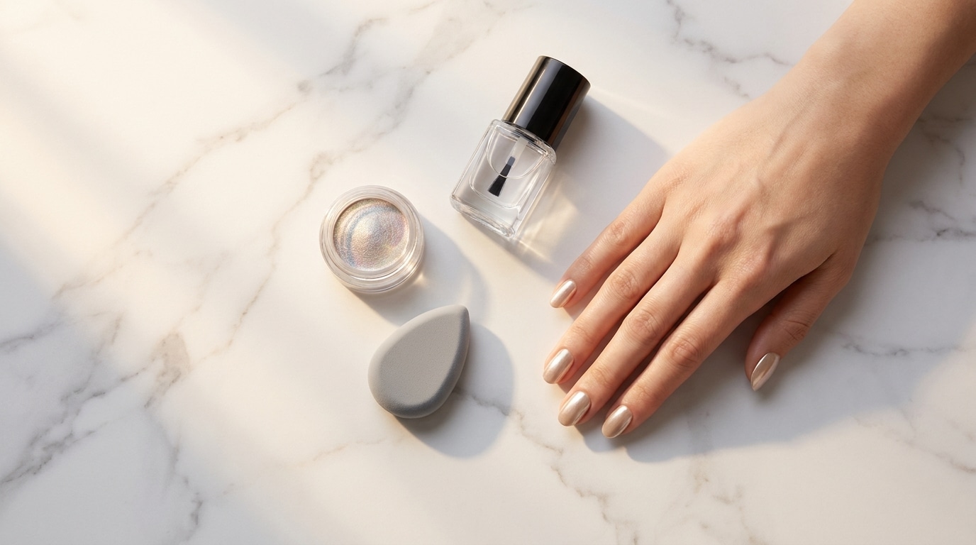 Kit manucure soft chrome avec poudre nacrée et top coat