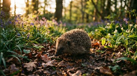 Hérisson sauvage se promenant dans un jardin au crépuscule