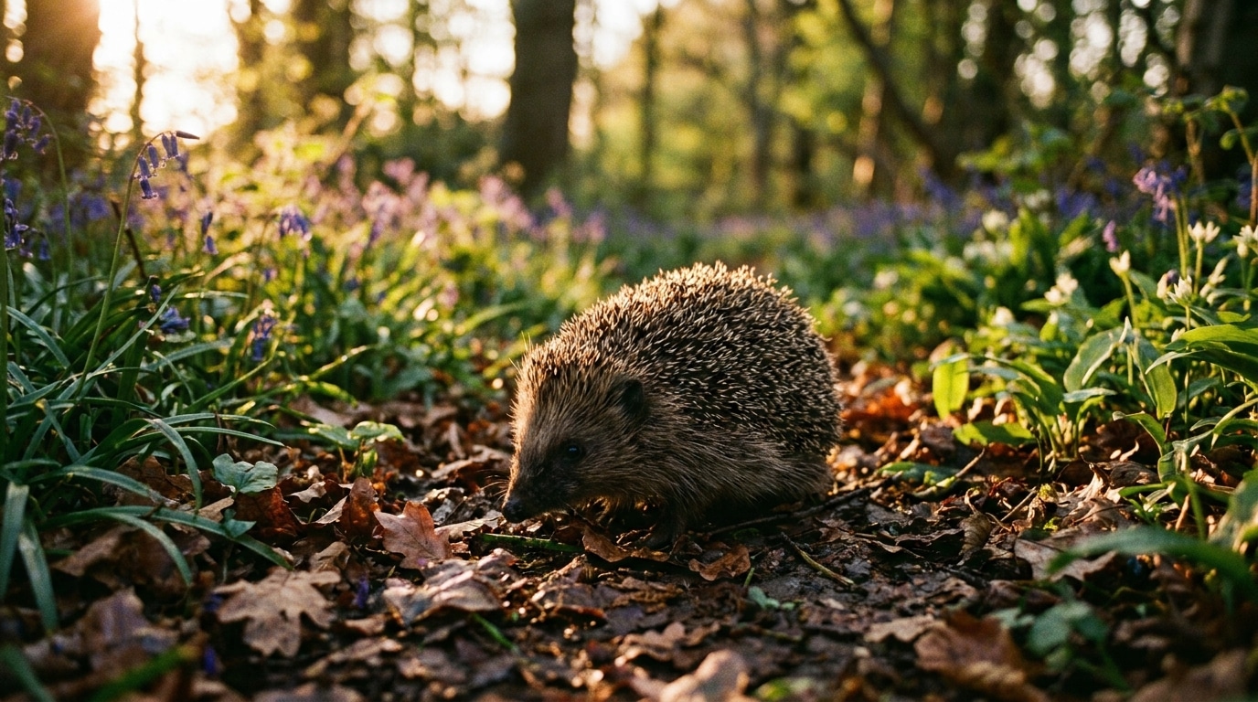 Hérisson sauvage se promenant dans un jardin au crépuscule