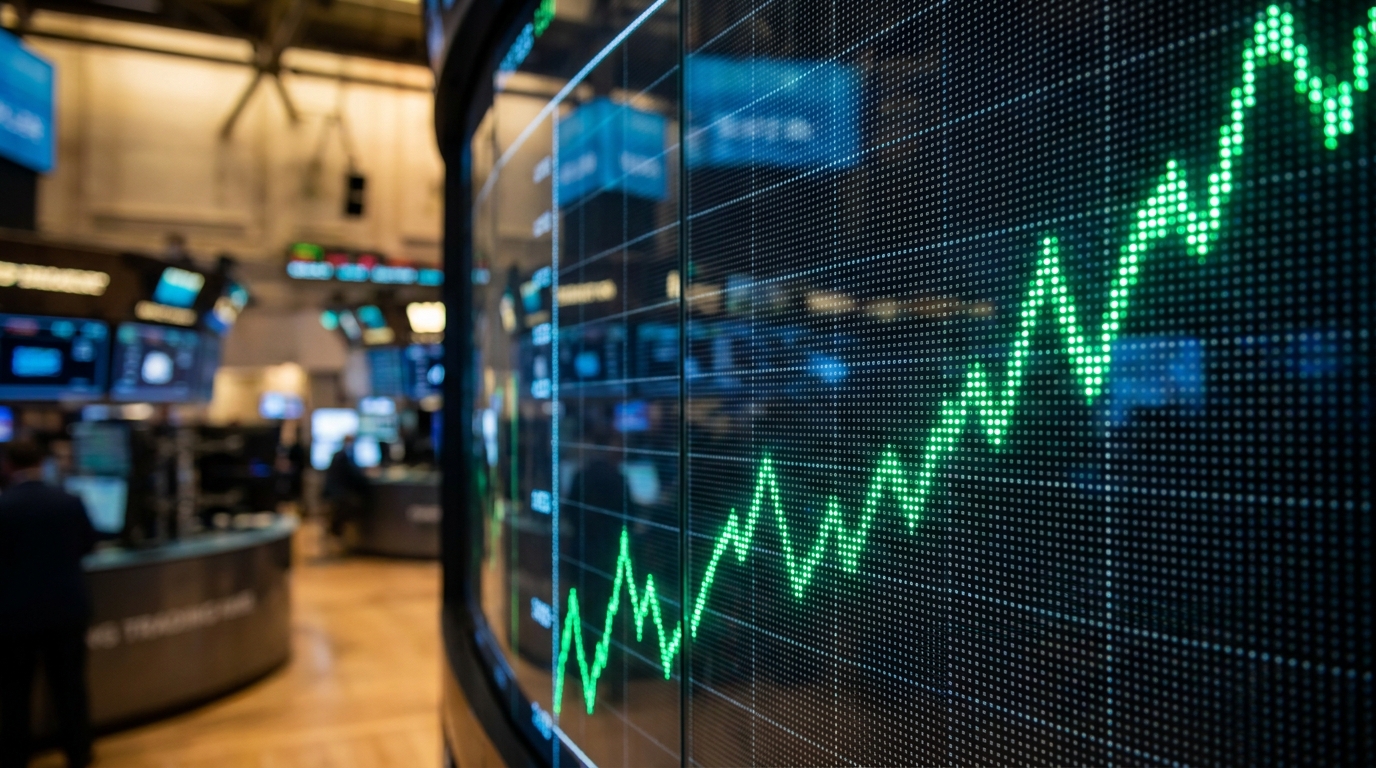 Écran boursier affichant une courbe de croissance ascendante