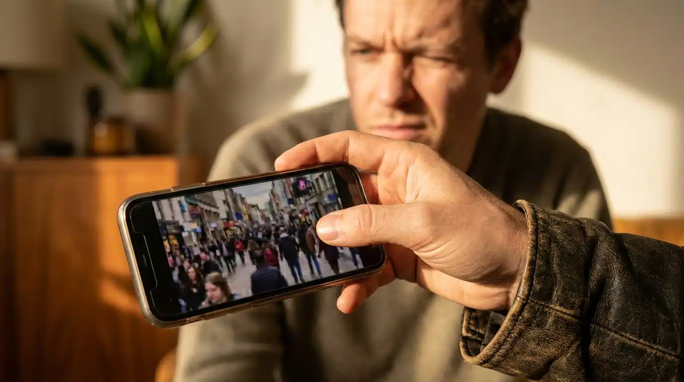 Main tenant un smartphone affichant une vidéo virale