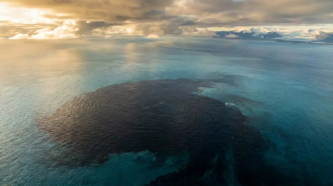 Zone d'eau froide contrastant avec l'océan Atlantique vu du ciel