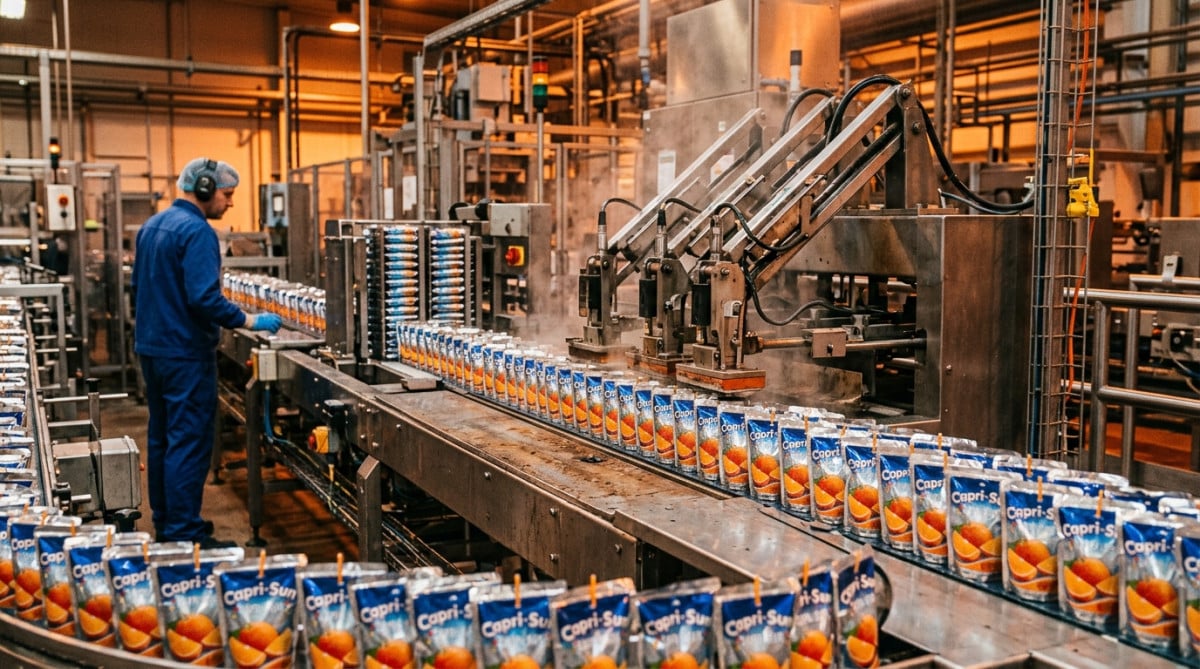 Chaîne de production industrielle de gourdes Capri-Sun