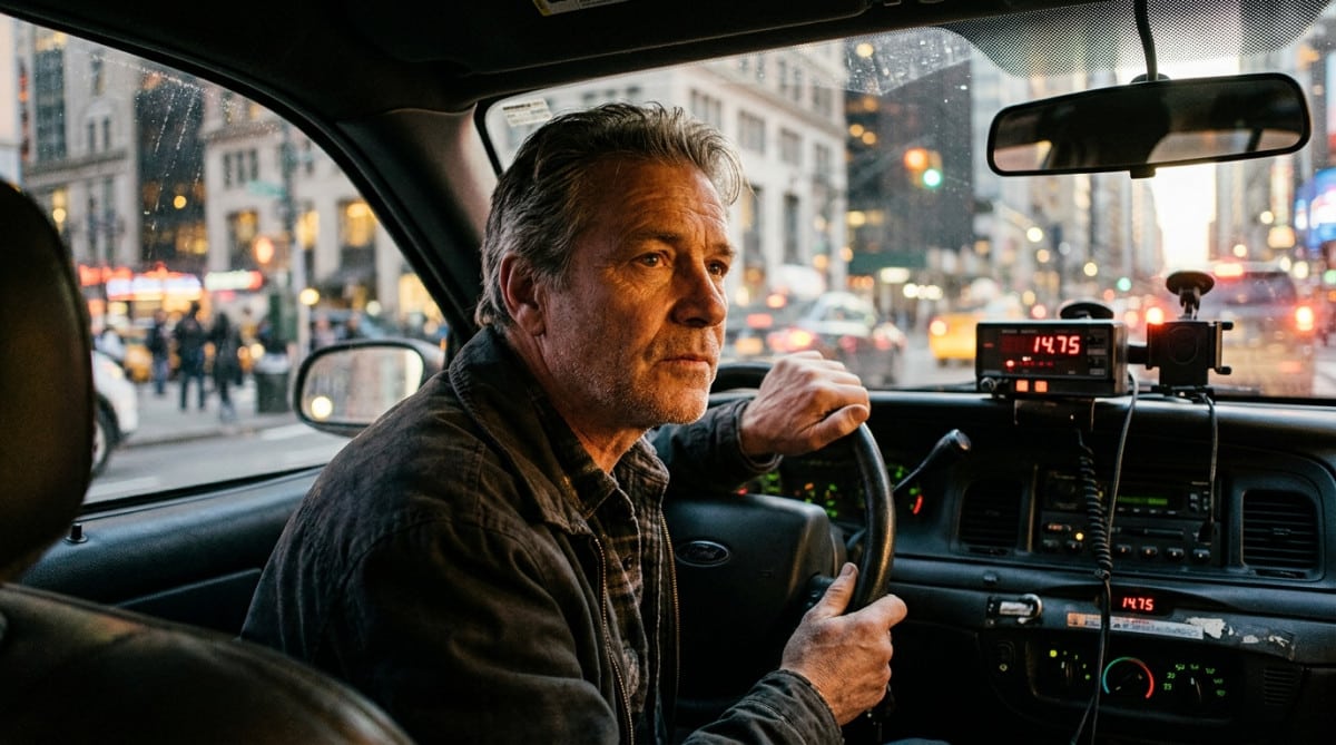 Chauffeur de taxi new-yorkais au volant de son véhicule