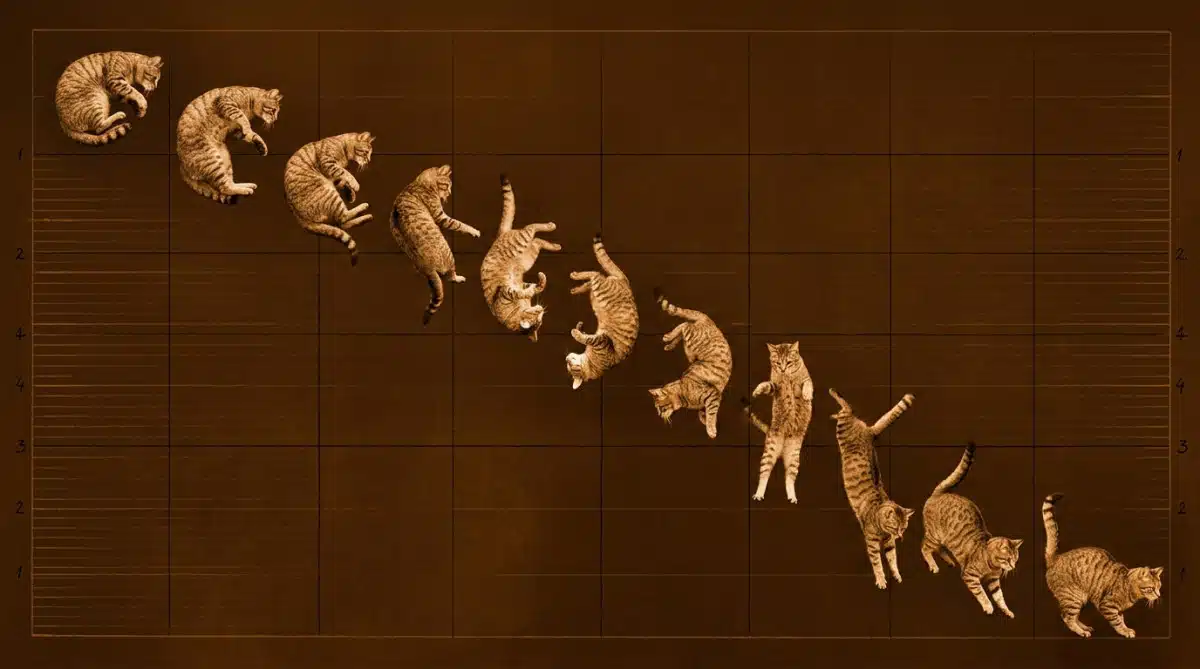 Chronophotographie historique d'un chat en chute