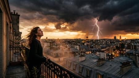 Ciel orageux au-dessus d'une ville française en été