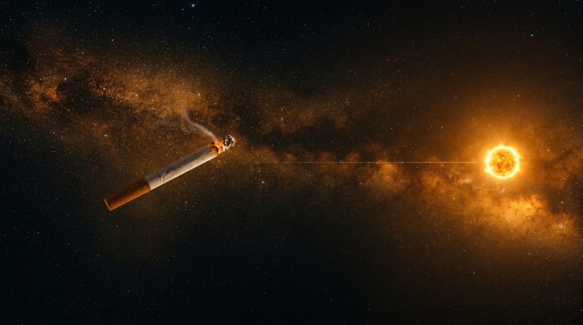 Cigarette flottant dans l'espace avec le Soleil en arrière-plan