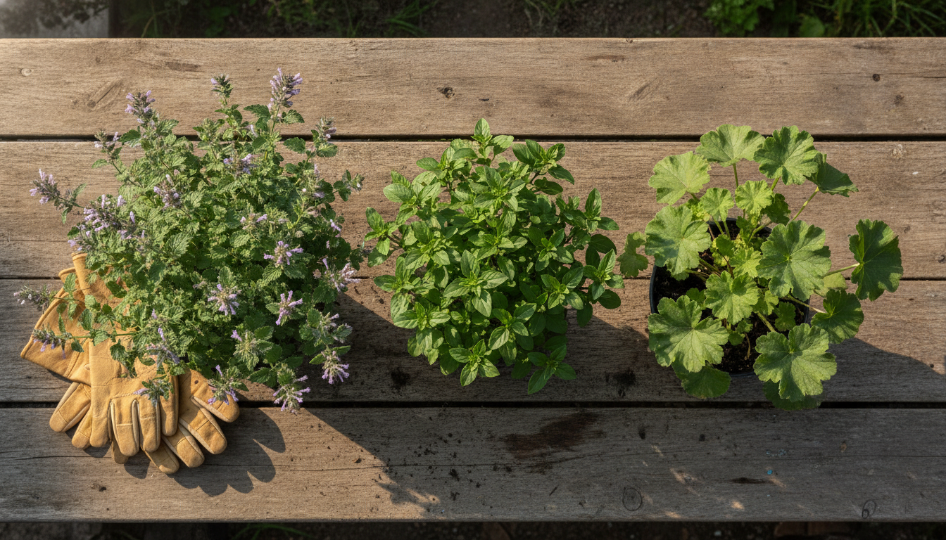 Trois plantes anti-moustiques efficaces sur un plan de travail