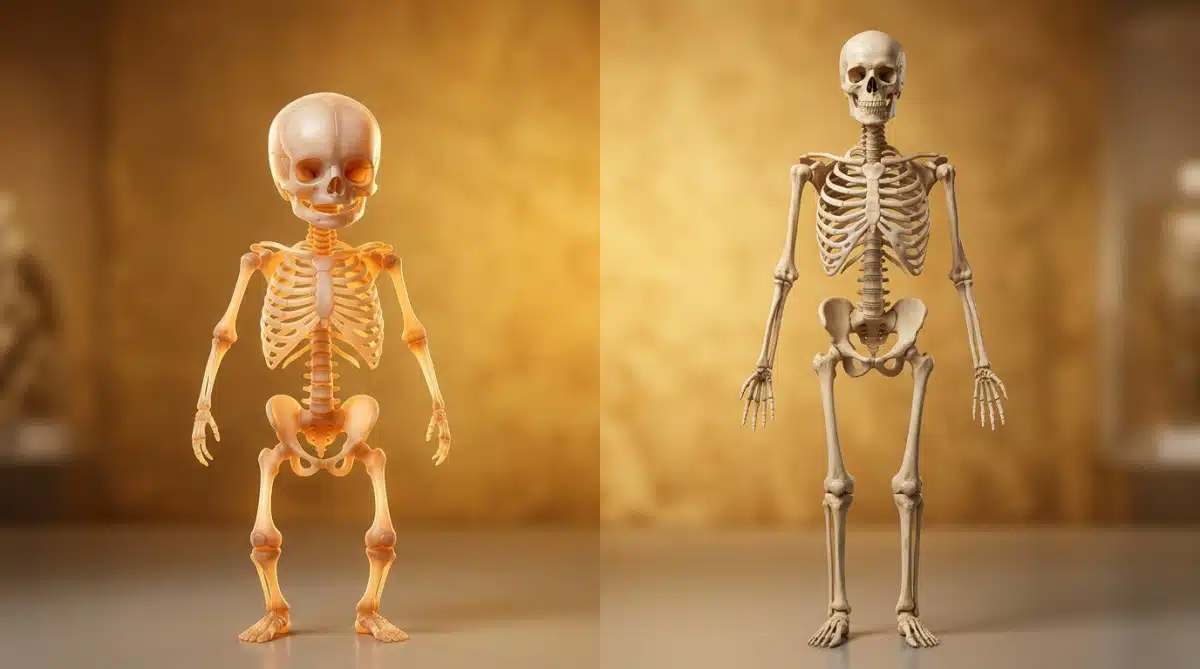 Comparaison entre squelette de bébé et squelette adulte