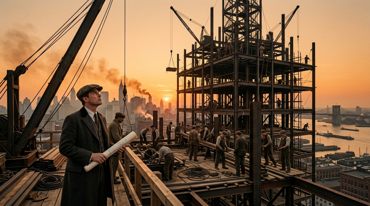 Construction d'un gratte-ciel à New York début XXe siècle