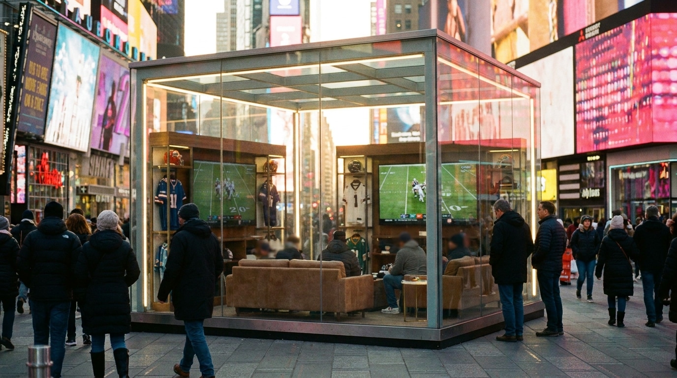 Cube en verre avec écrans géants installé à Times Square