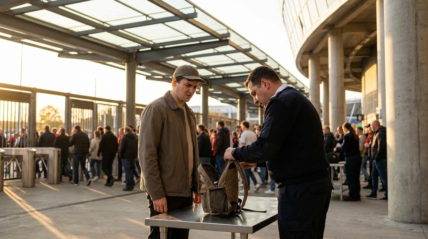Contrôle de sécurité à l'entrée d'un stade moderne