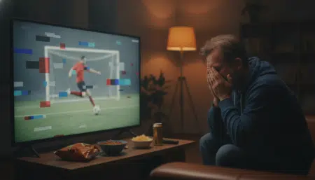 Écran TV figé pendant un match de football