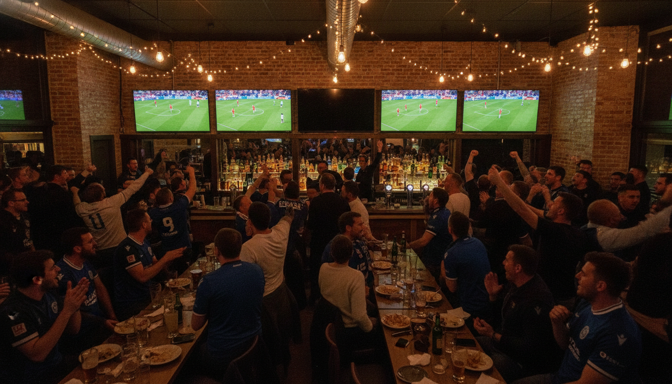 Bar sportif avec un écran noir pendant un match