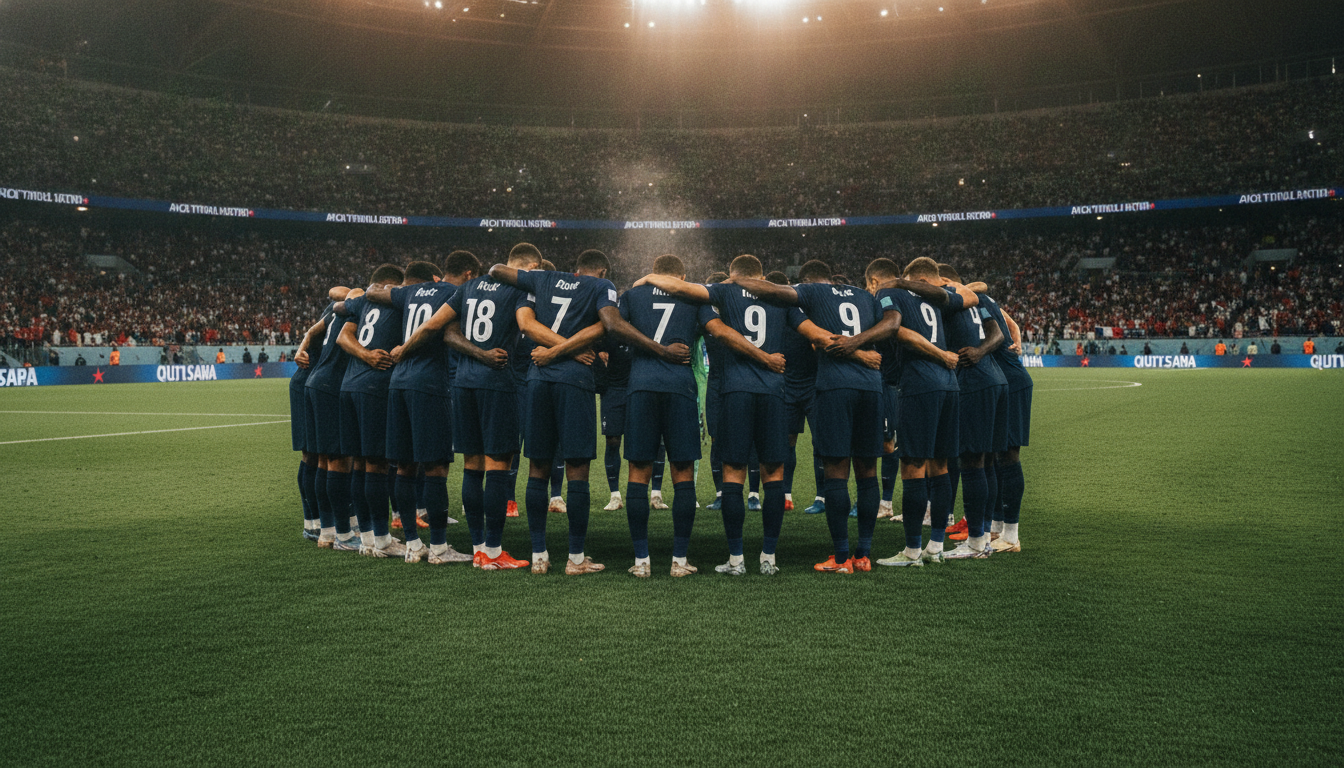 Joueurs de l'équipe de France regroupés avant un match de Coupe du monde
