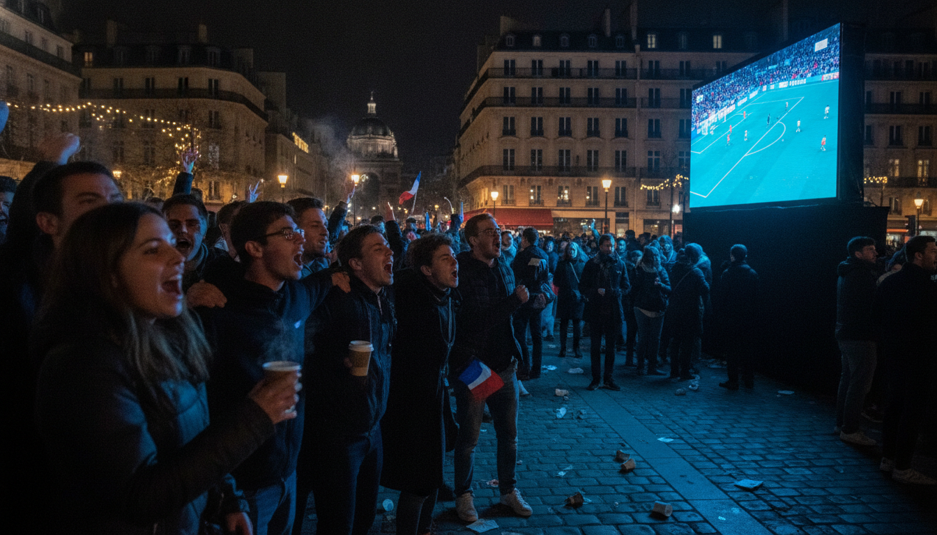 Supporters français regardant un match du Mondial 2026 en pleine nuit