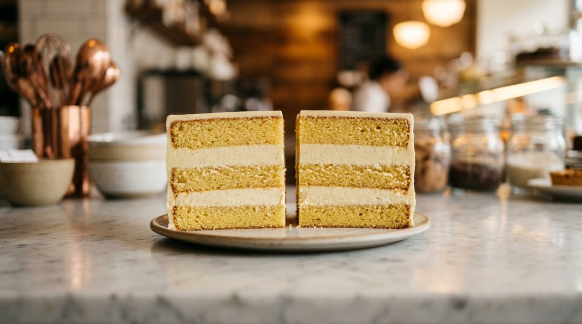Coupe nette et sans miettes d'un gâteau à étages