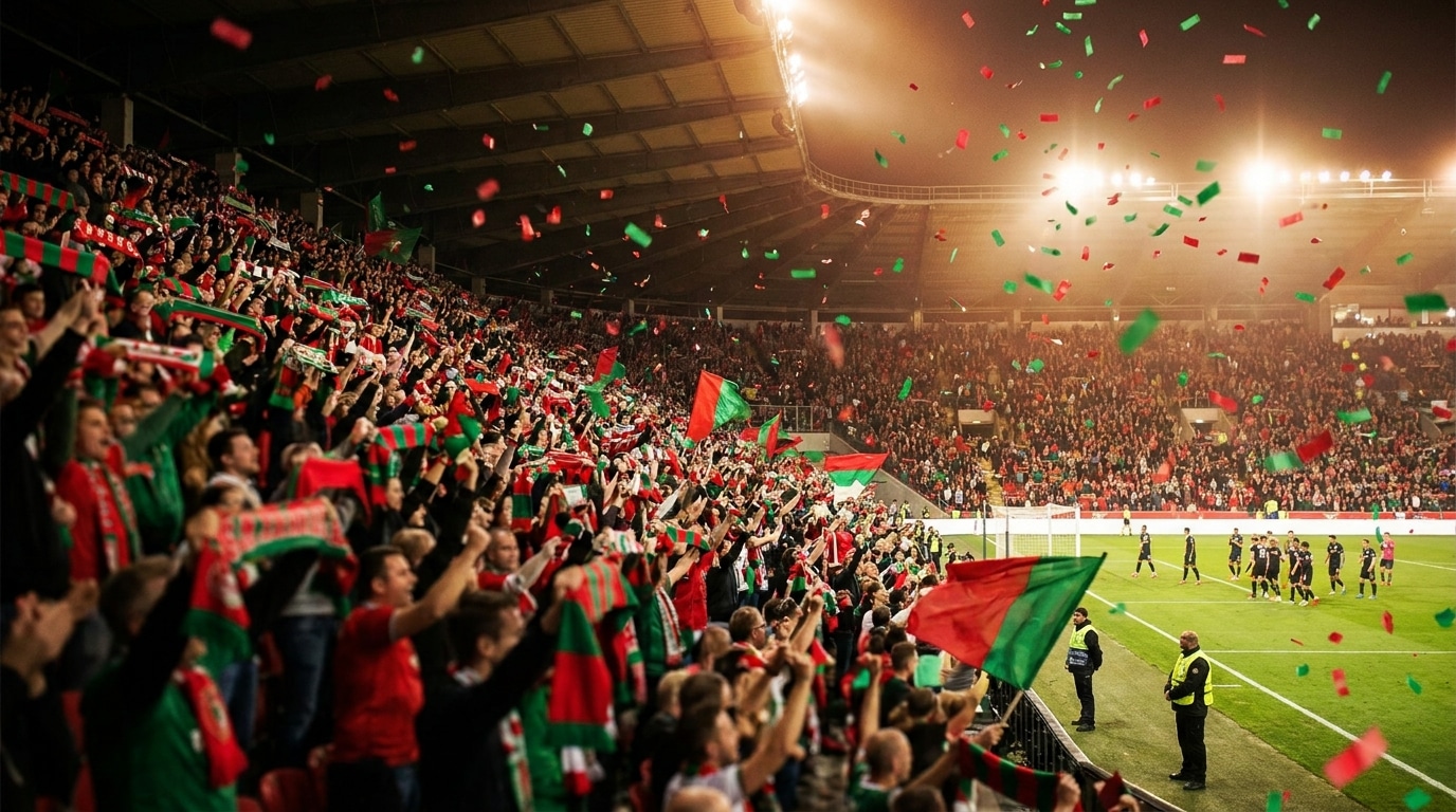 Tribunes d'un stade de football en liesse lors d'un match